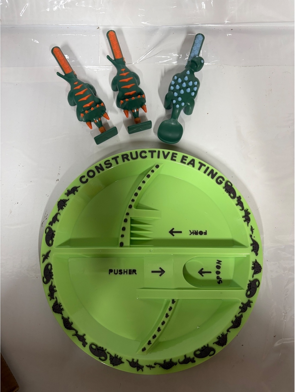 Constructive Eating Dinosaur Plate and Utensil Set for Kids